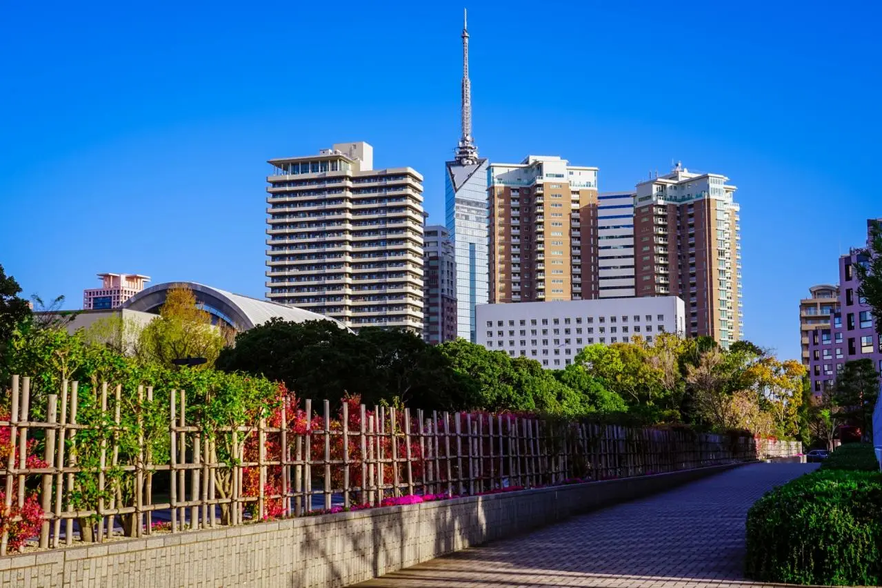 青空にそびえる福岡タワー（福岡市百道浜）