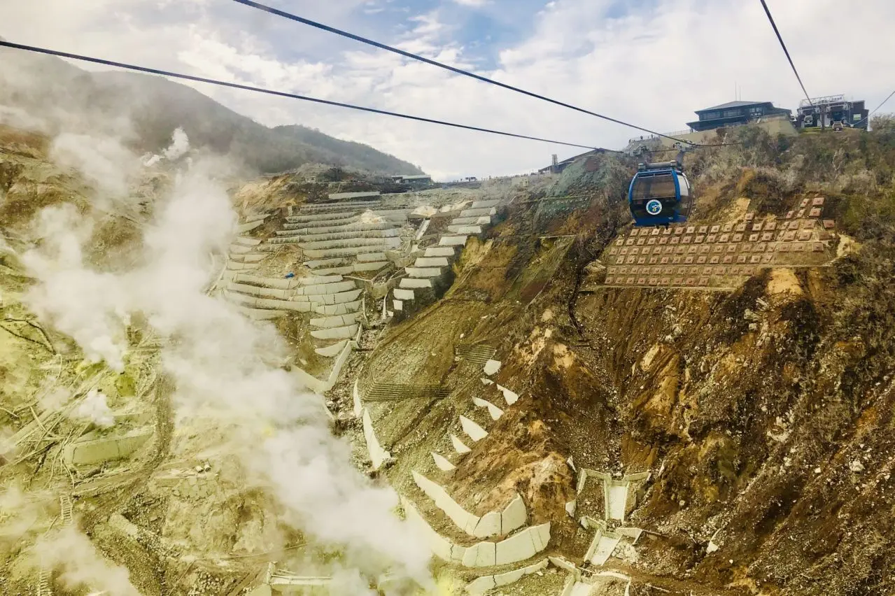 箱根ロープウェイから望む硫黄の煙